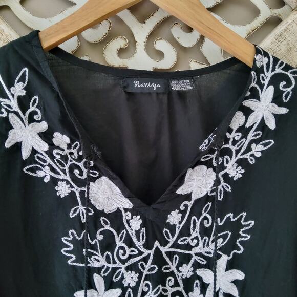 Raviya Women's 3/4 Sleeve Floral Embroidered Tassel Tie Tunic Cotton Coverup - Picture 6 of 9